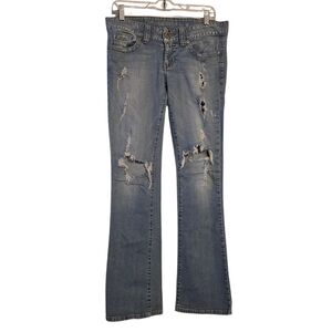GUESS Women's Distressed Ripped Bootcut Blue Jeans